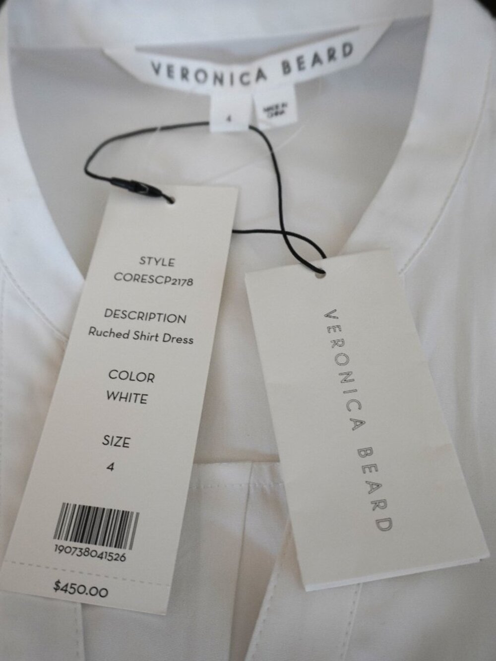 Veronica Beard White Dress Cotton Rushed Shirt Dress Size 4 New with Tags $450 - Picture 7 of 7